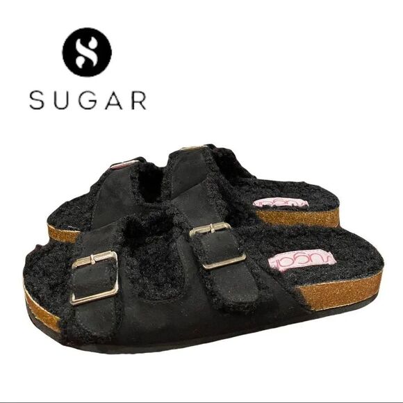 Sugar Shoes - NEW Sugar Xola Double Buckle Black Slide Sandals 6